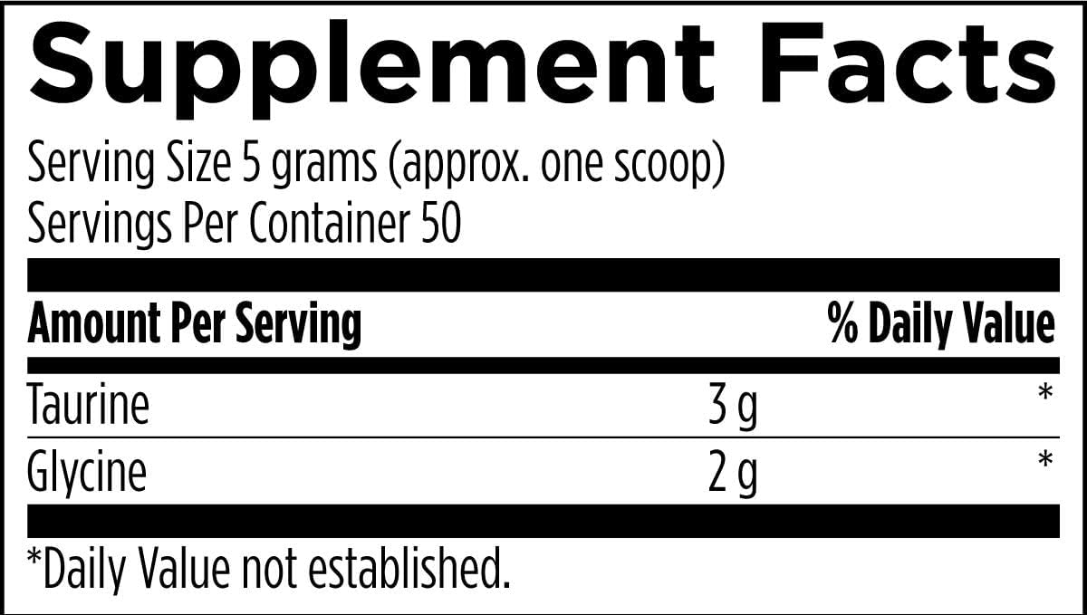 Non-GMO Unflavored Taurine and Glycine Amino Acid Powder for Cellular, Metabolic, and Heart Health Support - 250g