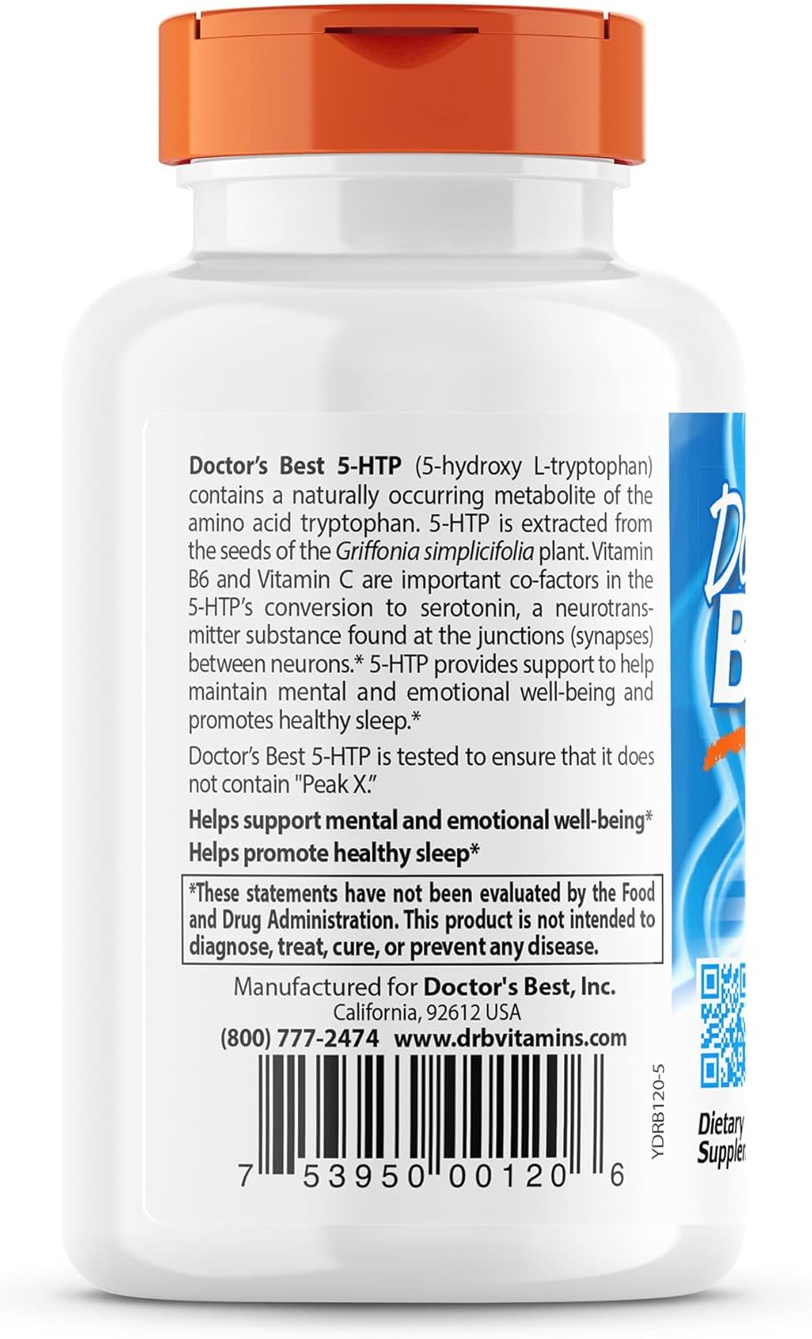 Non-GMO Vegan 5-HTP with Vitamins B6 & C, Gluten & Soy Free - 240 Count