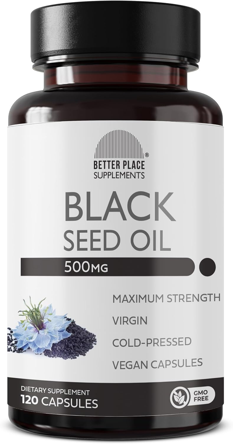 Non-GMO Vegan Black Seed Oil Capsules for Digestion, Joints, Hair & Skin - Cold-Pressed Nigella Sativa - 500mg - Super Antioxidant from Better Place Organics