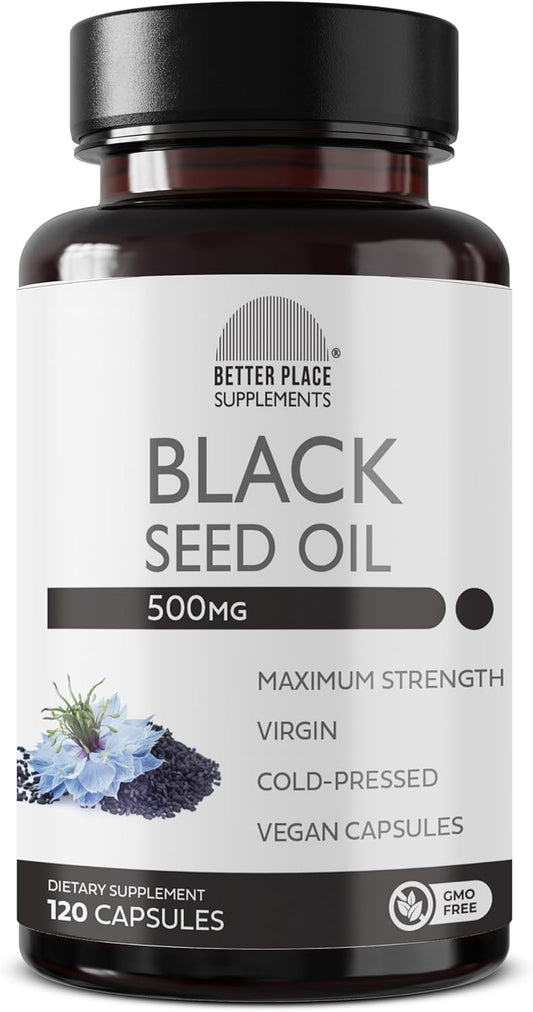 Non-GMO Vegan Black Seed Oil Capsules for Digestion, Joints, Hair & Skin - Cold-Pressed Nigella Sativa - 500mg - Super Antioxidant from Better Place Organics