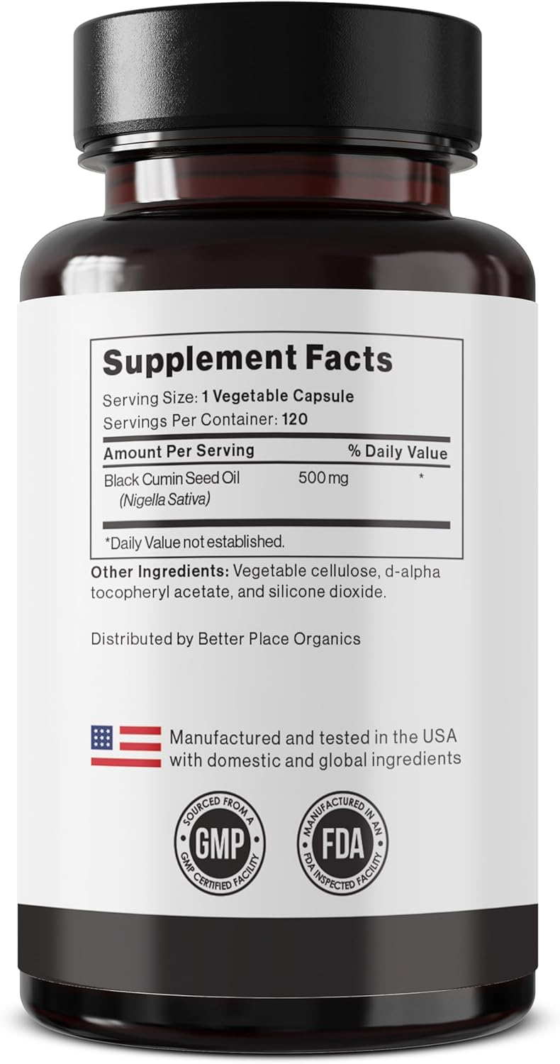 Non-GMO Vegan Black Seed Oil Capsules for Digestion, Joints, Hair & Skin - Cold-Pressed Nigella Sativa - 500mg - Super Antioxidant from Better Place Organics