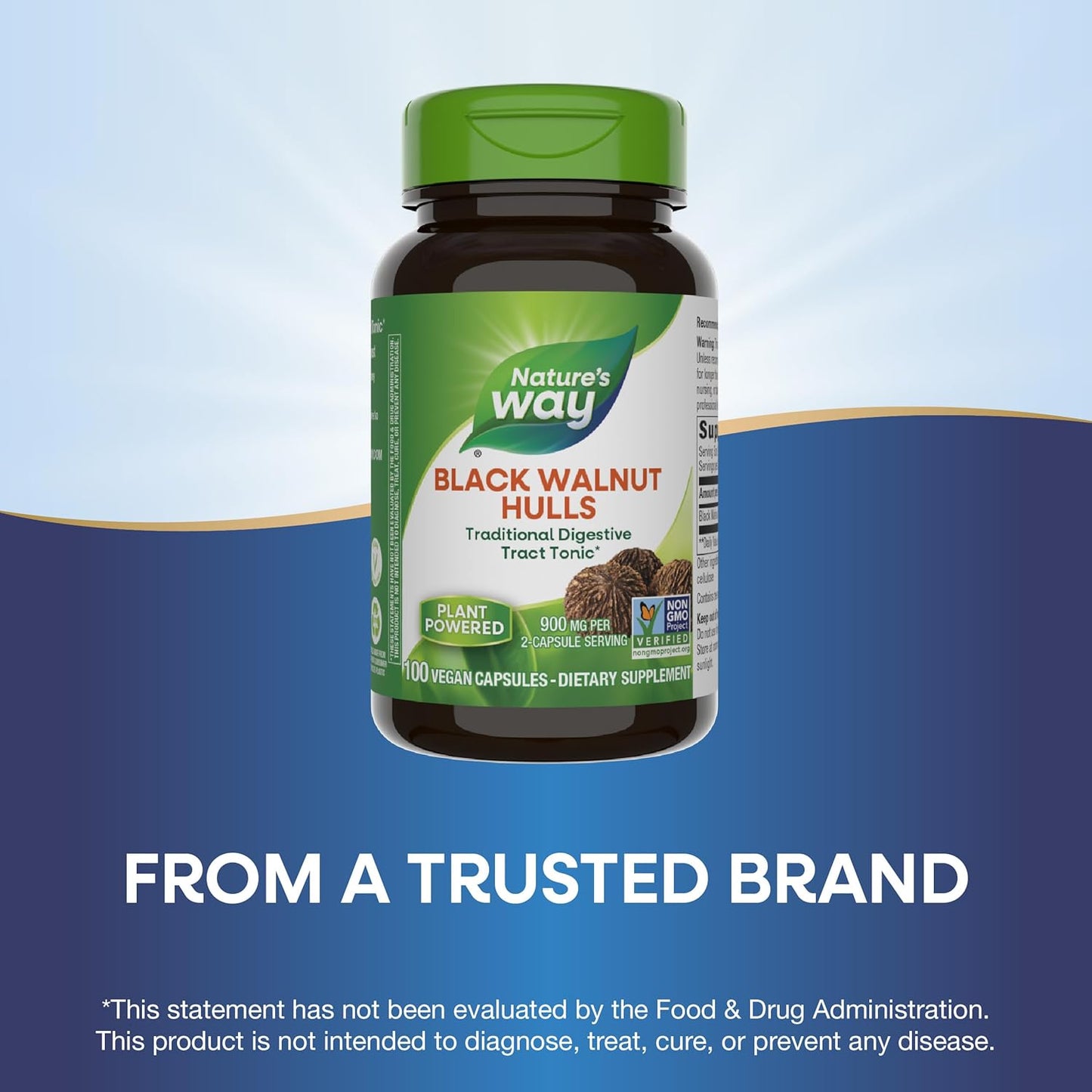 Non-GMO Vegan Black Walnut Hulls Digestive Tract Tonic, 900mg, 100 Capsules - Pack of 2