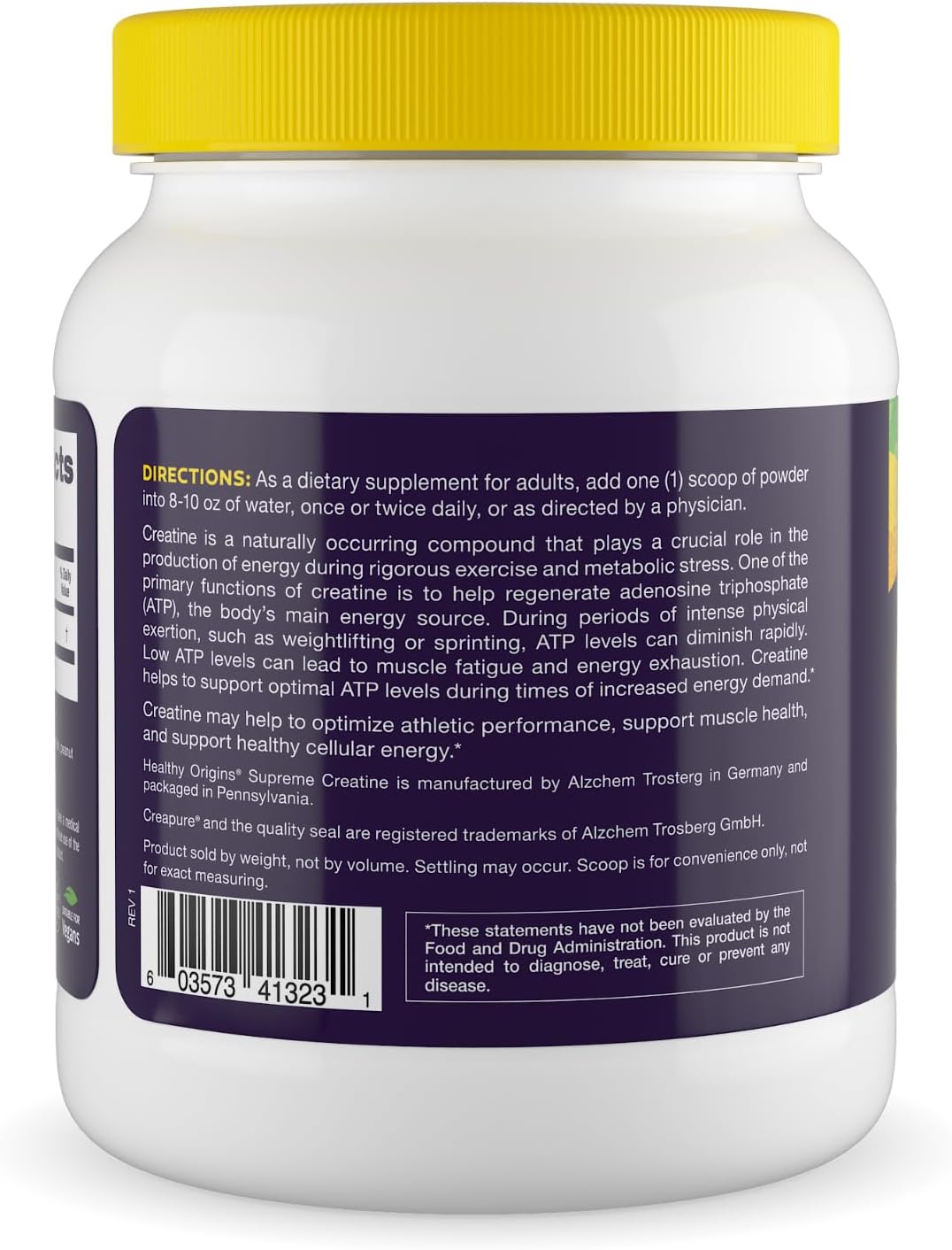 Non-GMO Vegan Creatine Supplement for Muscle Support - Unflavored Creapure Powder by Healthy Origins, 21.2 Oz