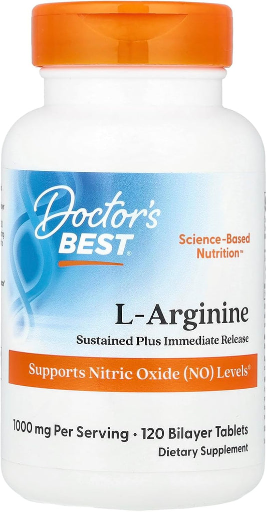 Non-GMO Vegan L-Arginine Tablets, 500 mg, 120 Count, Sustained Plus Immediate Release Formula