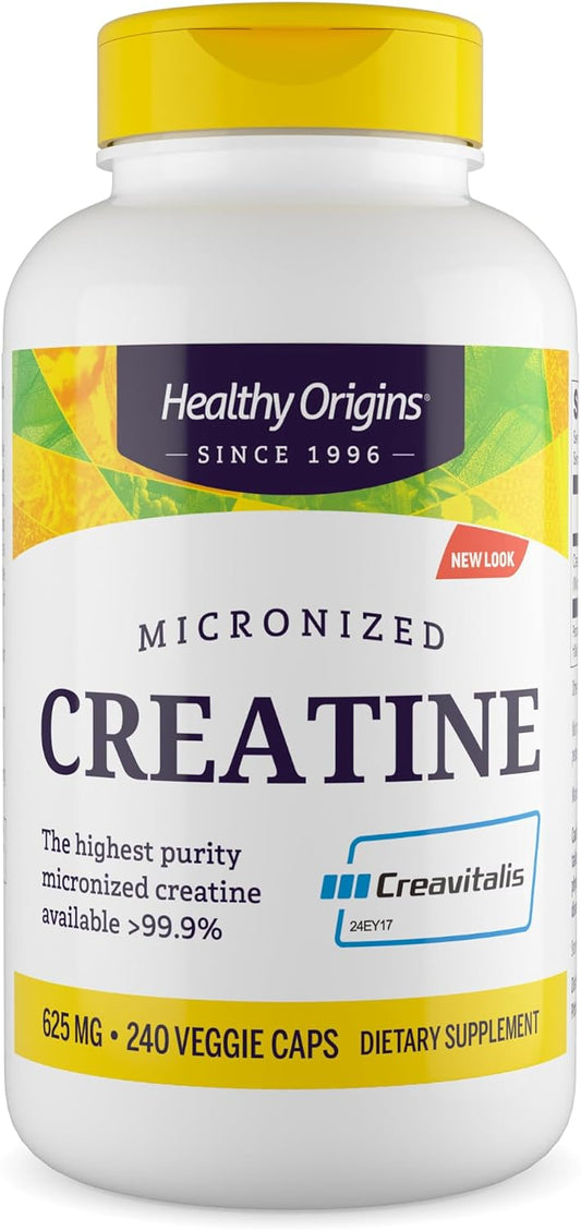 Non-GMO Vegan Micronized Creatine 625mg Capsules for Muscle Support by Healthy Origins - 240 Count