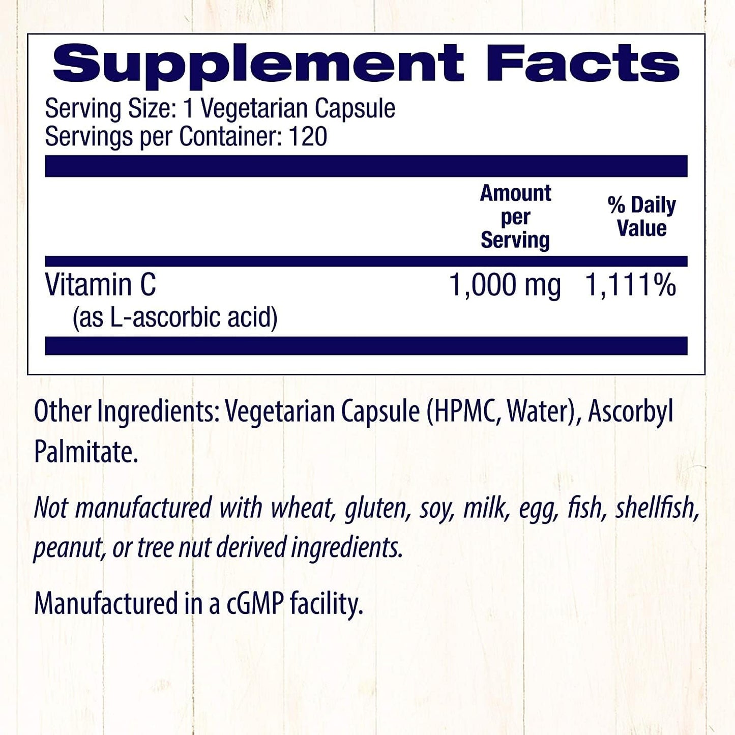 Non-GMO Vegan Vitamin C 1000mg - Immune Support & Cell Function - Gluten-Free Supplement - 120 Veg Capsules
