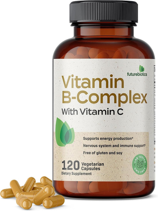 Non-GMO Vitamin B Complex with Vitamin C for Energy & Immune Support - 120 Vegetarian Capsules by Futurebiotics