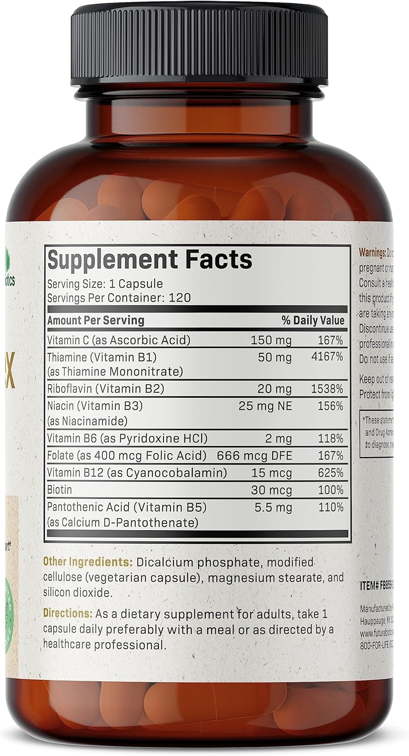 Non-GMO Vitamin B Complex with Vitamin C for Energy & Immune Support - 120 Vegetarian Capsules by Futurebiotics