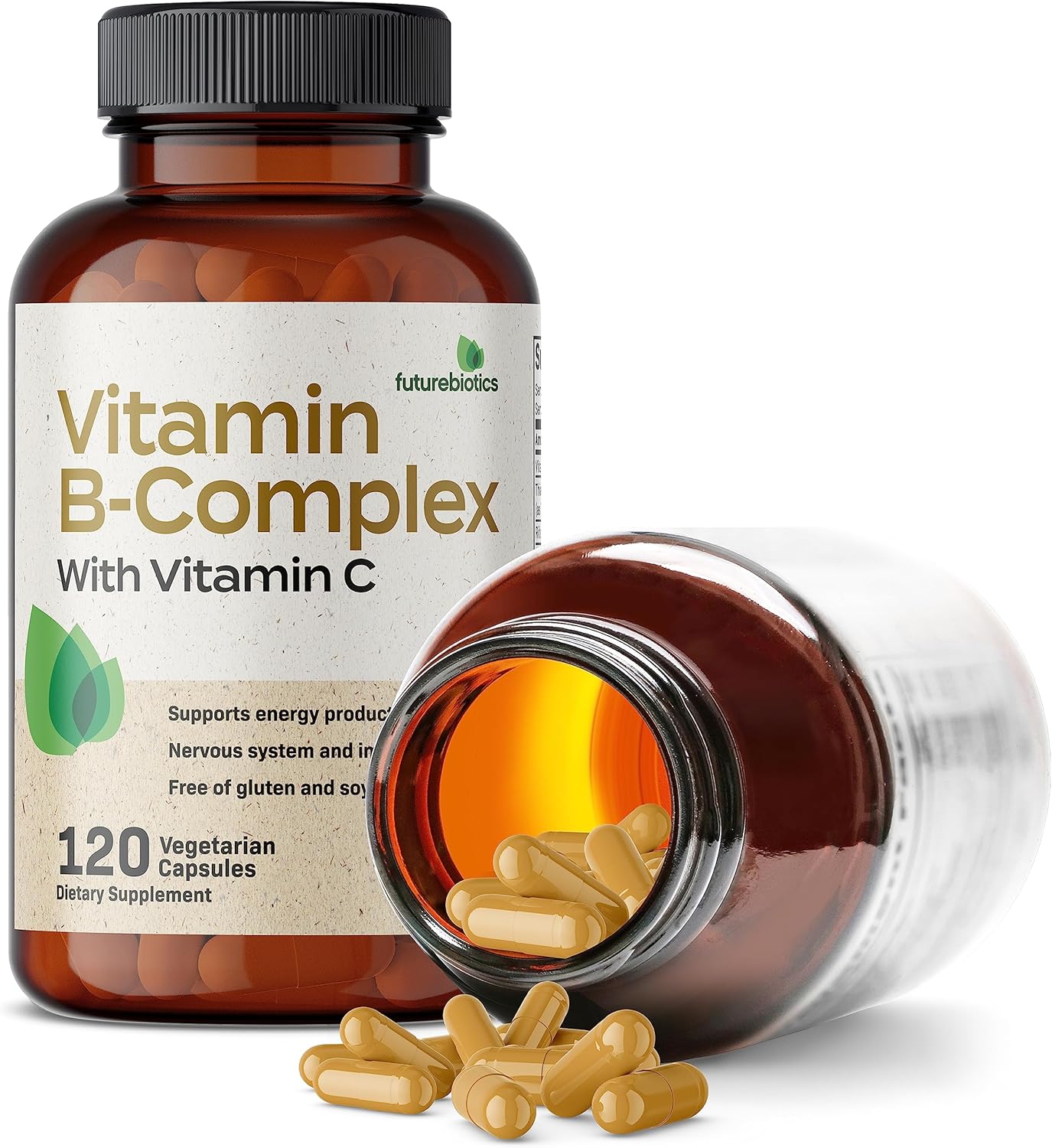 Non-GMO Vitamin B Complex with Vitamin C for Energy & Immune Support - 120 Vegetarian Capsules by Futurebiotics