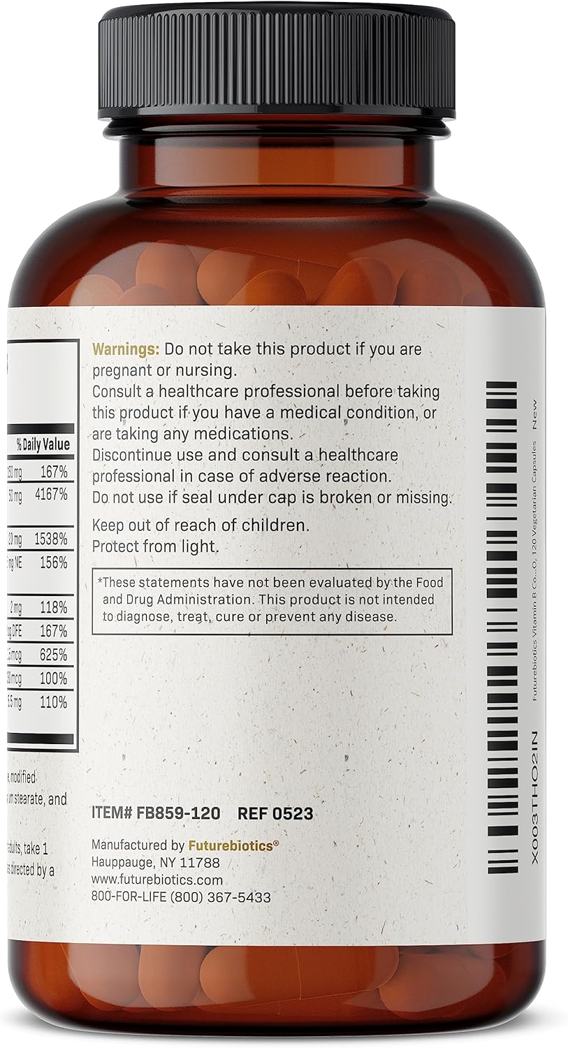 Non-GMO Vitamin B Complex with Vitamin C for Energy & Immune Support - 120 Vegetarian Capsules by Futurebiotics