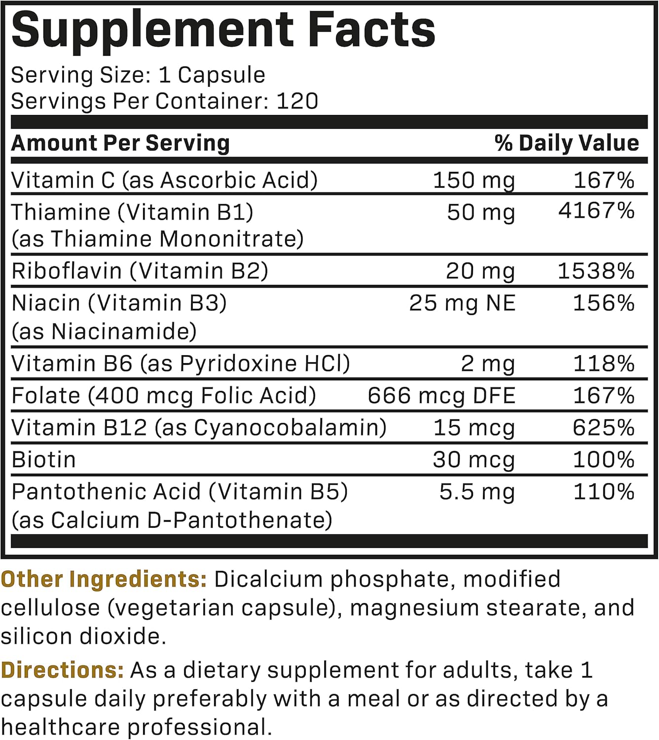 Non-GMO Vitamin B Complex with Vitamin C for Energy & Immune Support - 120 Vegetarian Capsules by Futurebiotics