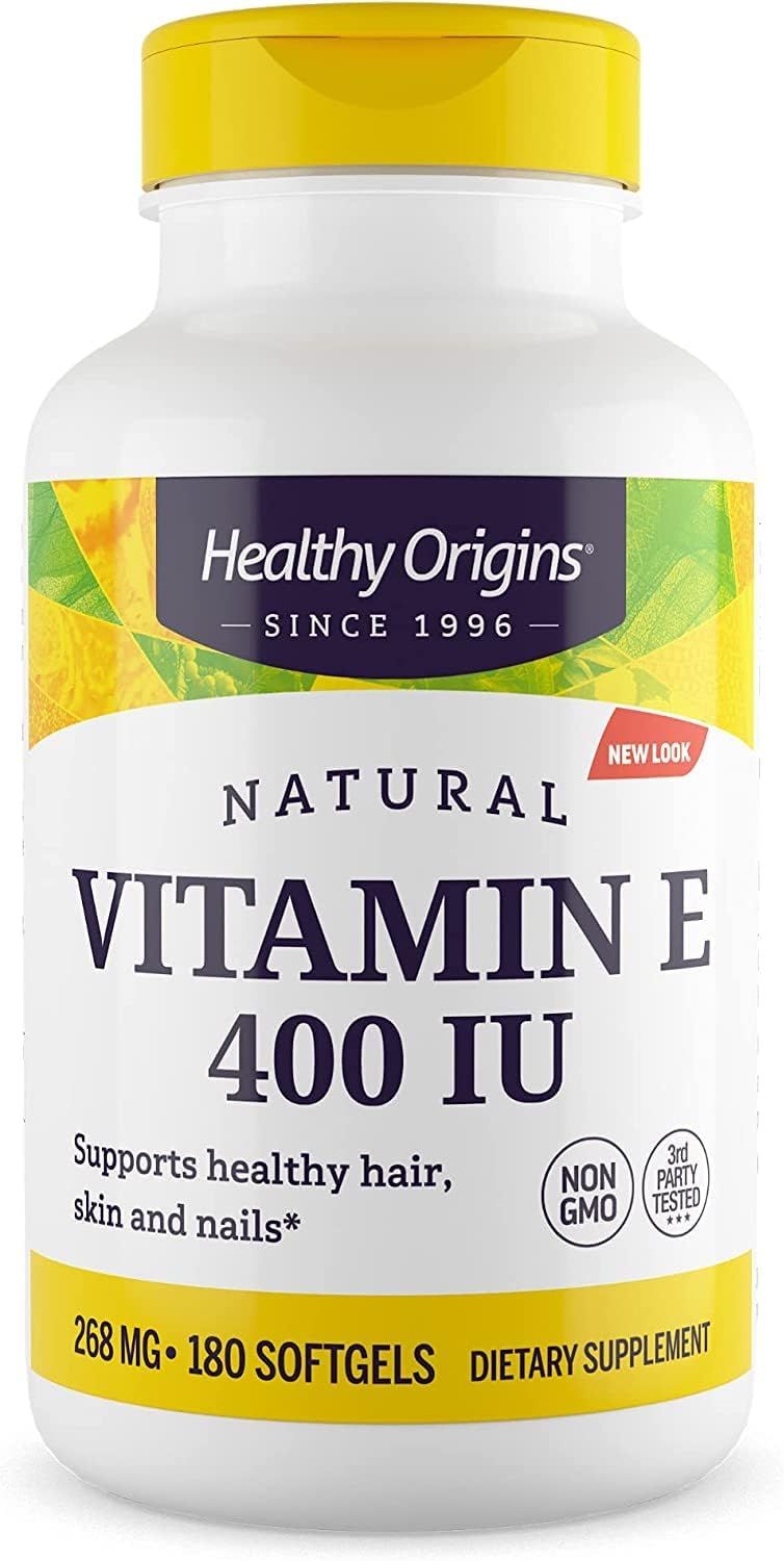 Non-GMO Vitamin E Supplement with Mixed Tocopherols - 400 IU - Skin, Hair, Nails - 180 Softgels - Gluten-Free