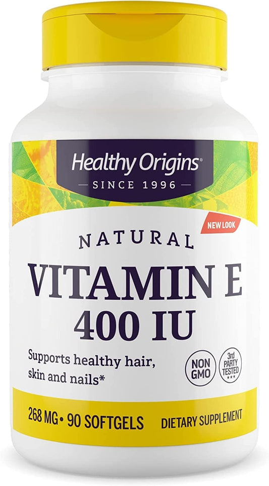 Non-GMO Vitamin E Supplement with Mixed Tocopherols - 400 IU - Gluten-Free Skin, Hair, & Nails Support - 90 Softgels by Healthy Origins