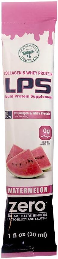 Non-GMO Watermelon LPS Liquid Collagen & Whey Protein Supplement - Sugar-Free, Healthy Skin & Hair for Men & Women - 100 Packets