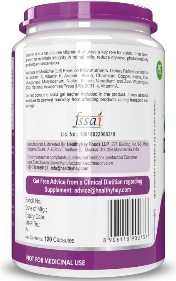 Non-Synthetic Natural Vitamin A from Beta Carotene - 120 Veg Capsules | Non-GMO Formula