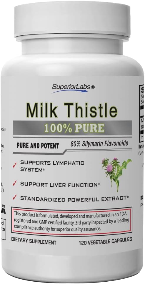 NonGMO Milk Thistle Extract - 80% Silymarin Flavonoids - Supports Liver and Kidney Health - 120 Capsules, 250mg