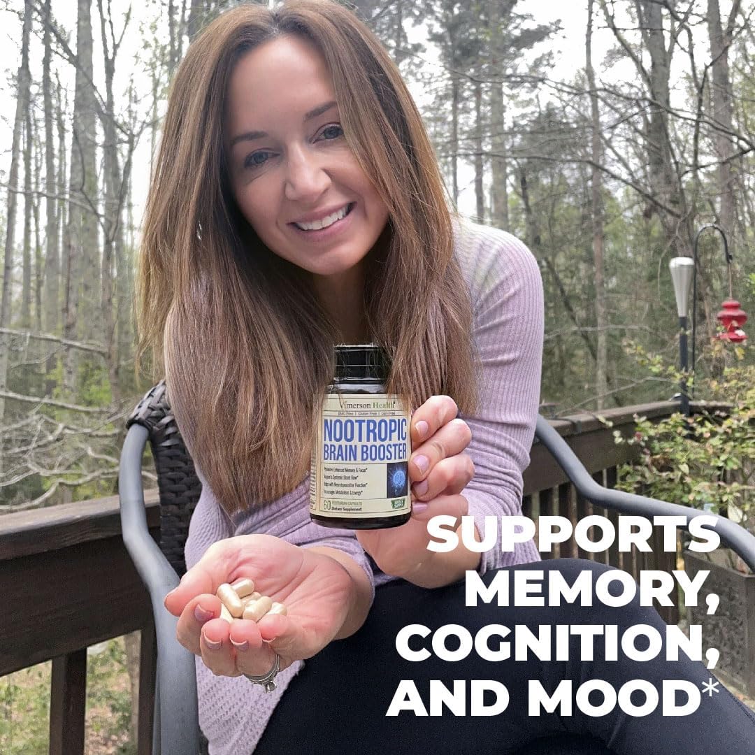 Nootropic Brain Support Supplement for Focus, Memory, and Energy - Non-GMO Brain Booster with Mood Support - 60 Capsules