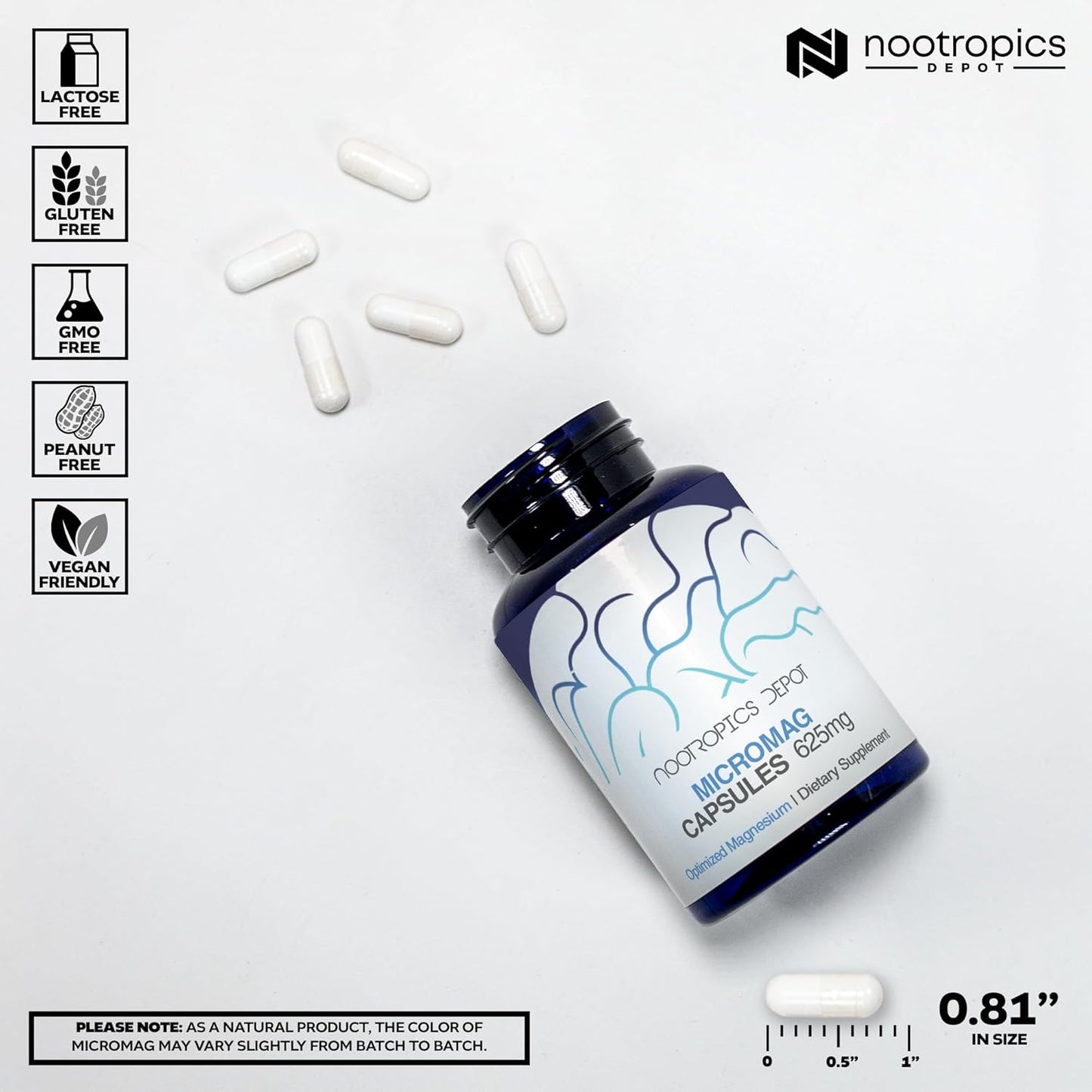Nootropics Depot MicroMag Magnesium Capsules | 625mg | 30 Count | 200mg Elemental Magnesium - BoostGo Australia