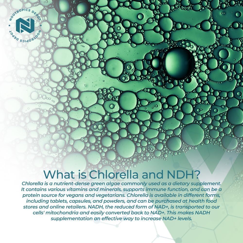 Nootropics Depot NADH + Chlorella vulgaris Capsules 400mg | Energy Boost, Mental Clarity, Healthy Aging | 30 Count - BoostGo Australia