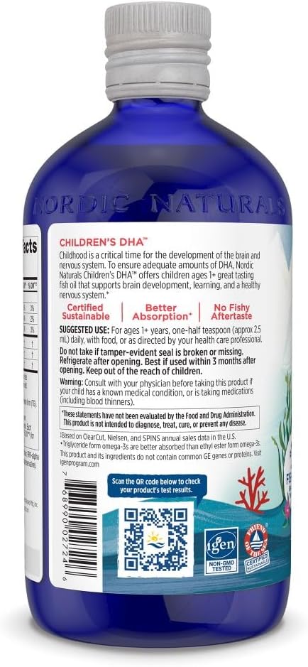 Nordic Naturals Children’s DHA Strawberry 16 oz - 530 mg Omega-3 EPA DHA - Brain Development - Non-GMO - 192 Servings - Kids Omega-3