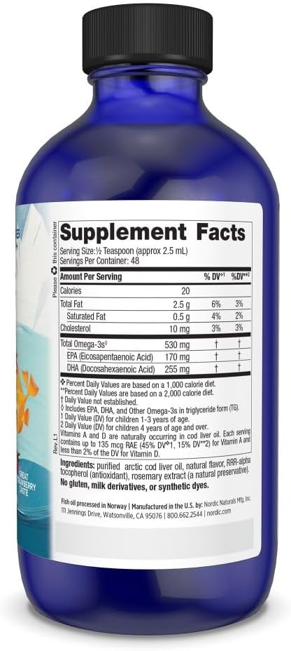 Nordic Naturals Children's DHA Strawberry 4 oz - 530mg Omega-3 for Kids Brain Development - Non-GMO - 48 Servings