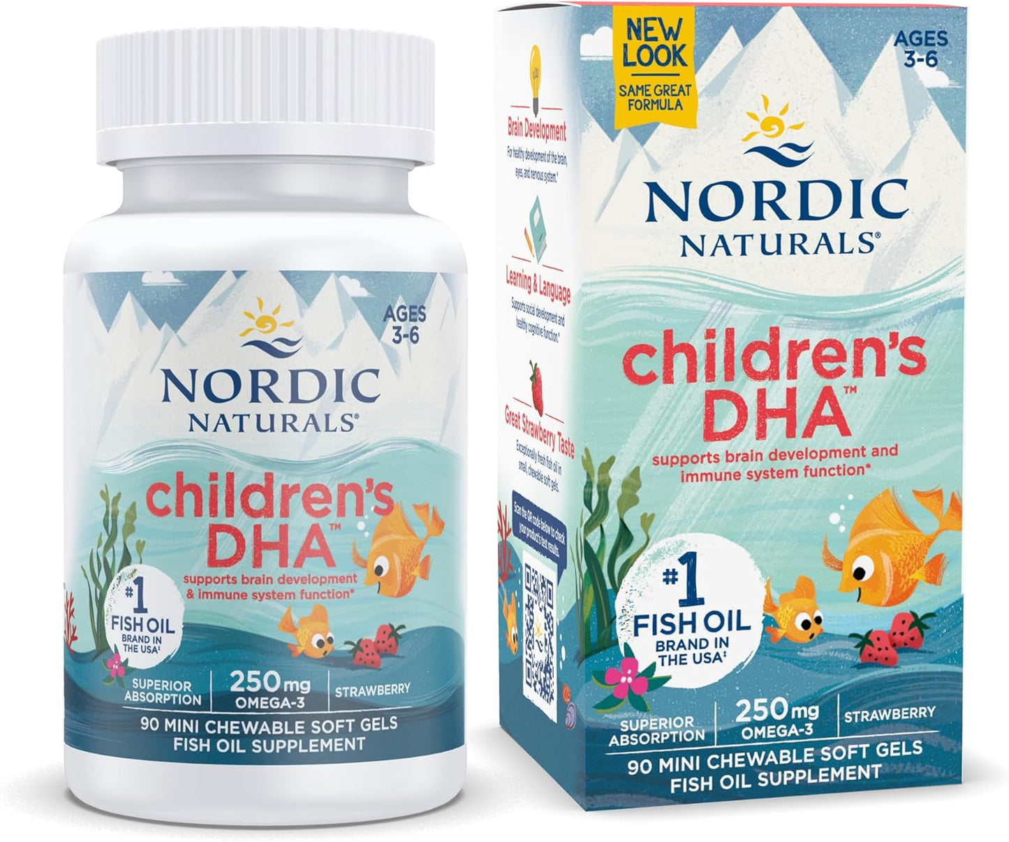 Nordic Naturals Children’s DHA Strawberry Soft Gels - 90 Mini Chewables - 250mg Omega-3 for Brain Development - Non-GMO - 22 Servings