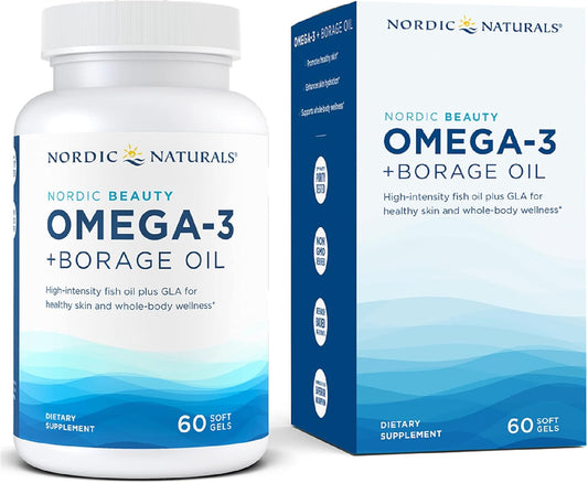Nordic Naturals Omega-3 + Borage Oil Soft Gels - Skin Health Supplement with Natural Lemon Flavor - Non-GMO - 60 Count