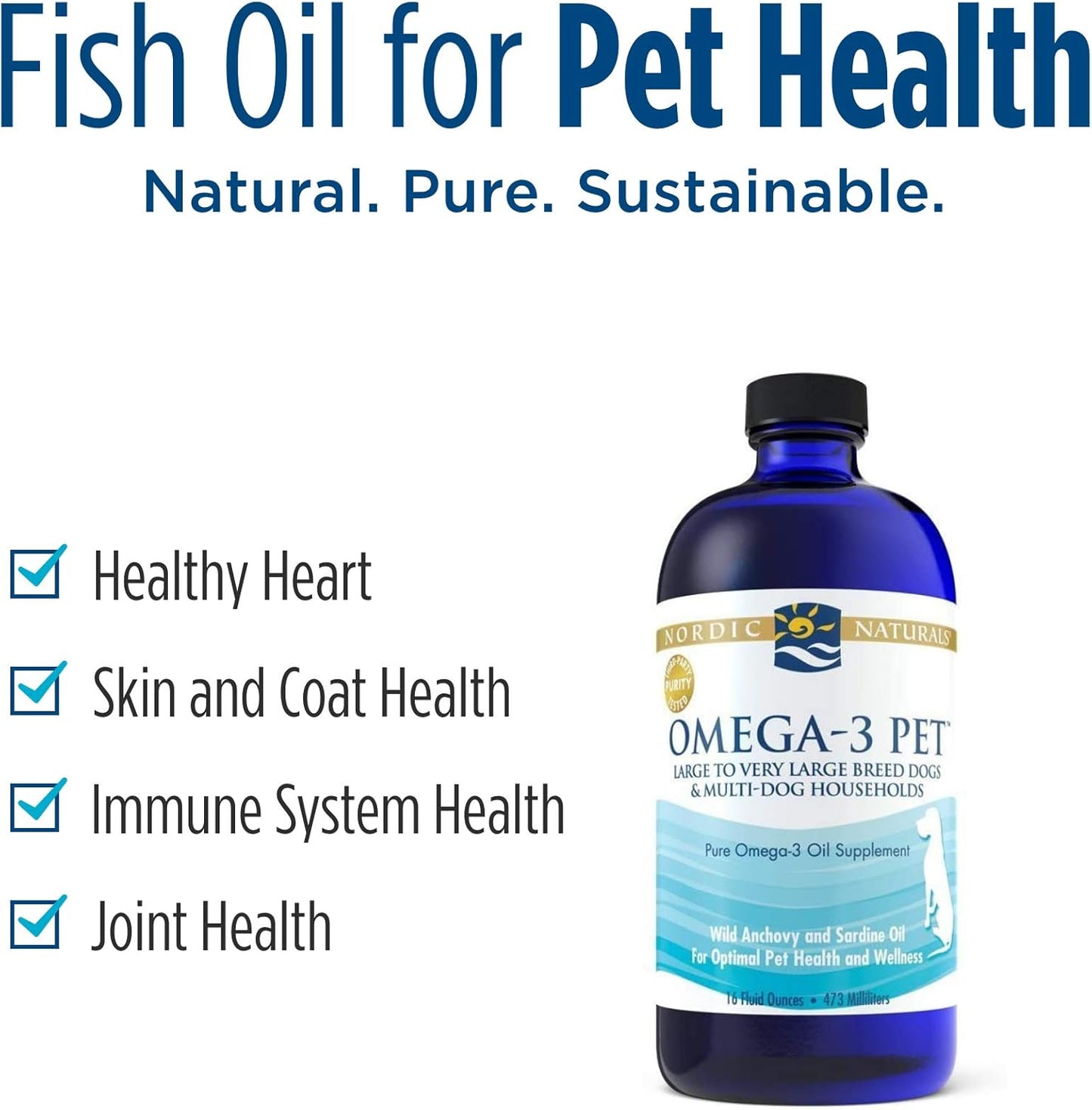 Nordic Naturals Omega-3 Pet Fish Oil for Large Dogs - 16 oz Bottle with 1518 mg Omega-3 Per Teaspoon - EPA & DHA for Heart, Skin, Coat, Joint, & Immune Health - BoostGo Australia