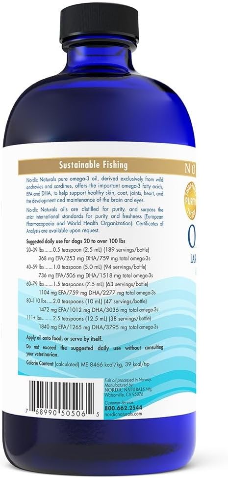 Nordic Naturals Omega-3 Pet Fish Oil for Large Dogs - 16 oz Bottle with 1518 mg Omega-3 Per Teaspoon - EPA & DHA for Heart, Skin, Coat, Joint, & Immune Health - BoostGo Australia