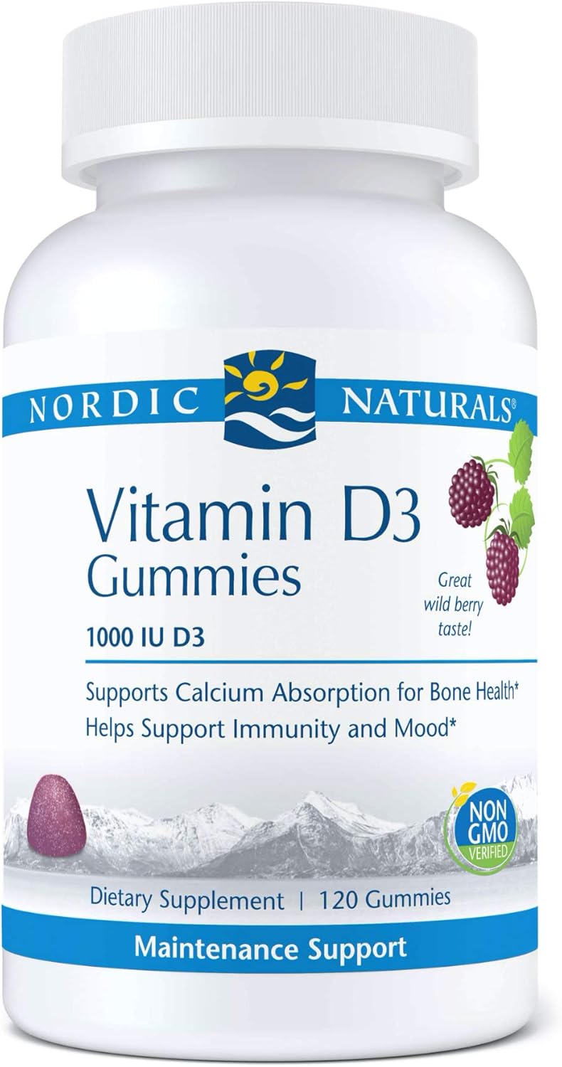 Nordic Naturals Pro Vitamin D3 Gummies - Wild Berry Flavor - 1000 IU - Supports Bone Health, Mood, & Immune System - Non-GMO - 120 Servings