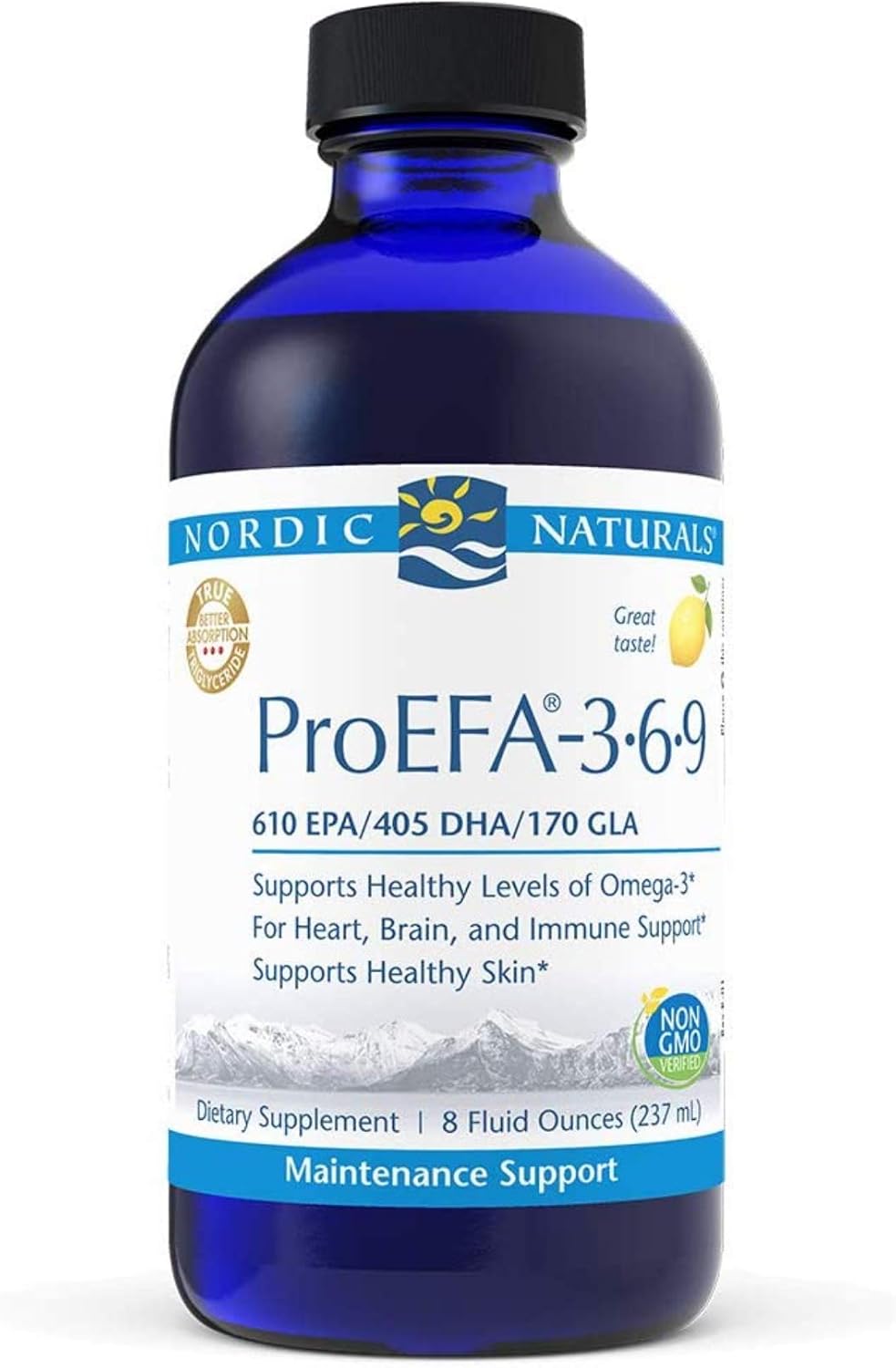 Nordic Naturals ProEFA 3-6-9 Lemon Flavor Liquid Supplement - 8 oz Bottle - 1270 mg Omega-3 EPA & DHA with GLA - Skin, Brain, & Mood Support - Non-GMO - 48 Servings