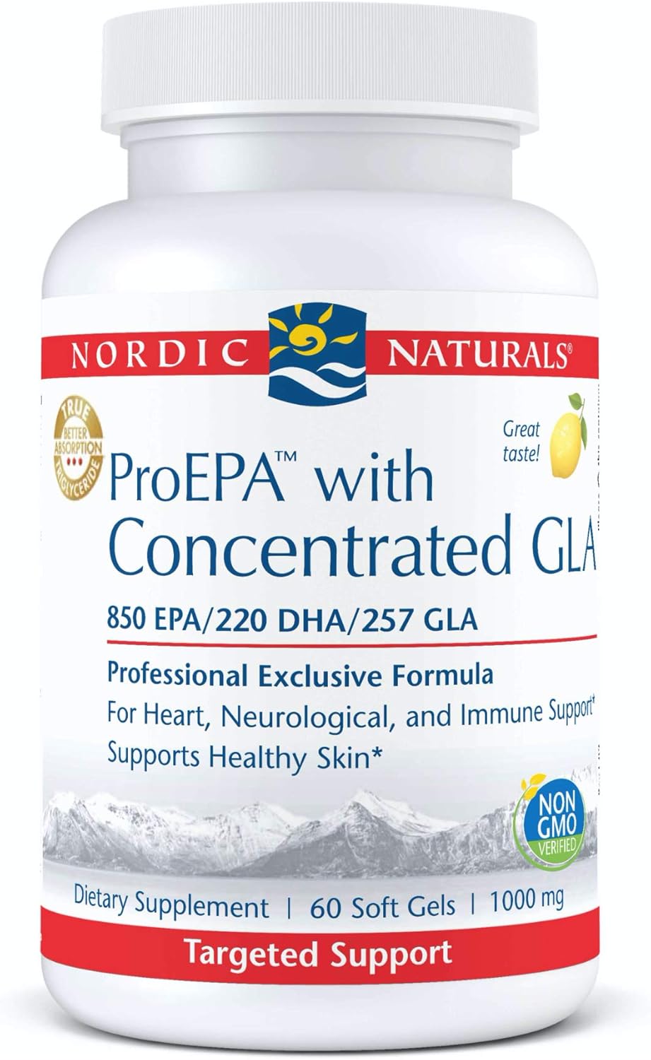 Nordic Naturals ProEPA Lemon Soft Gels - 60 Count - 1217mg Omega-3 + 257mg GLA - Heart, Neurological & Immune Support, Healthy Skin - Non-GMO - 30 Servings