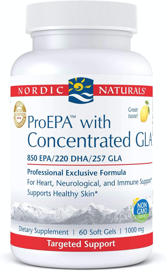 Nordic Naturals ProEPA Lemon Soft Gels - 60 Count - 1217mg Omega-3 + 257mg GLA - Heart, Neurological & Immune Support, Healthy Skin - Non-GMO - 30 Servings
