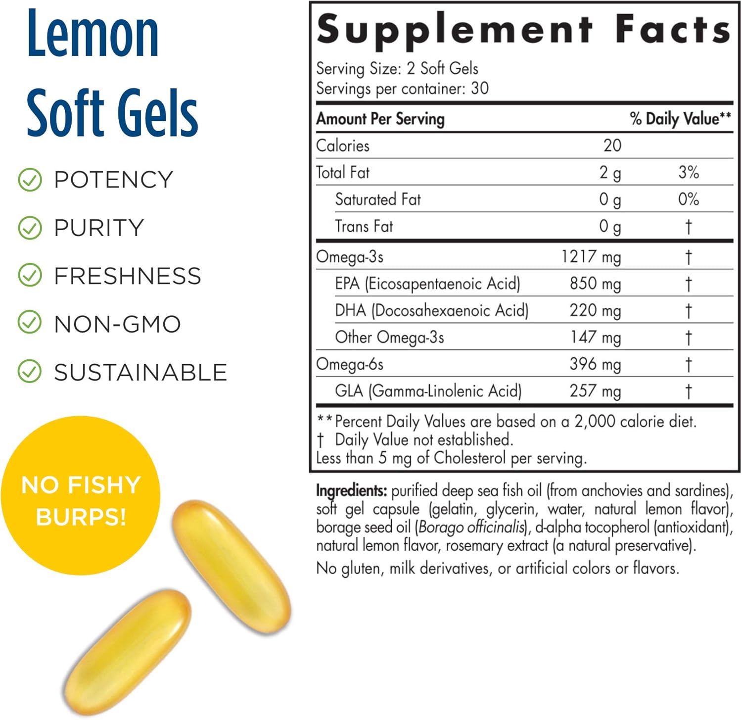 Nordic Naturals ProEPA Lemon Soft Gels - 60 Count - 1217mg Omega-3 + 257mg GLA - Heart, Neurological & Immune Support, Healthy Skin - Non-GMO - 30 Servings