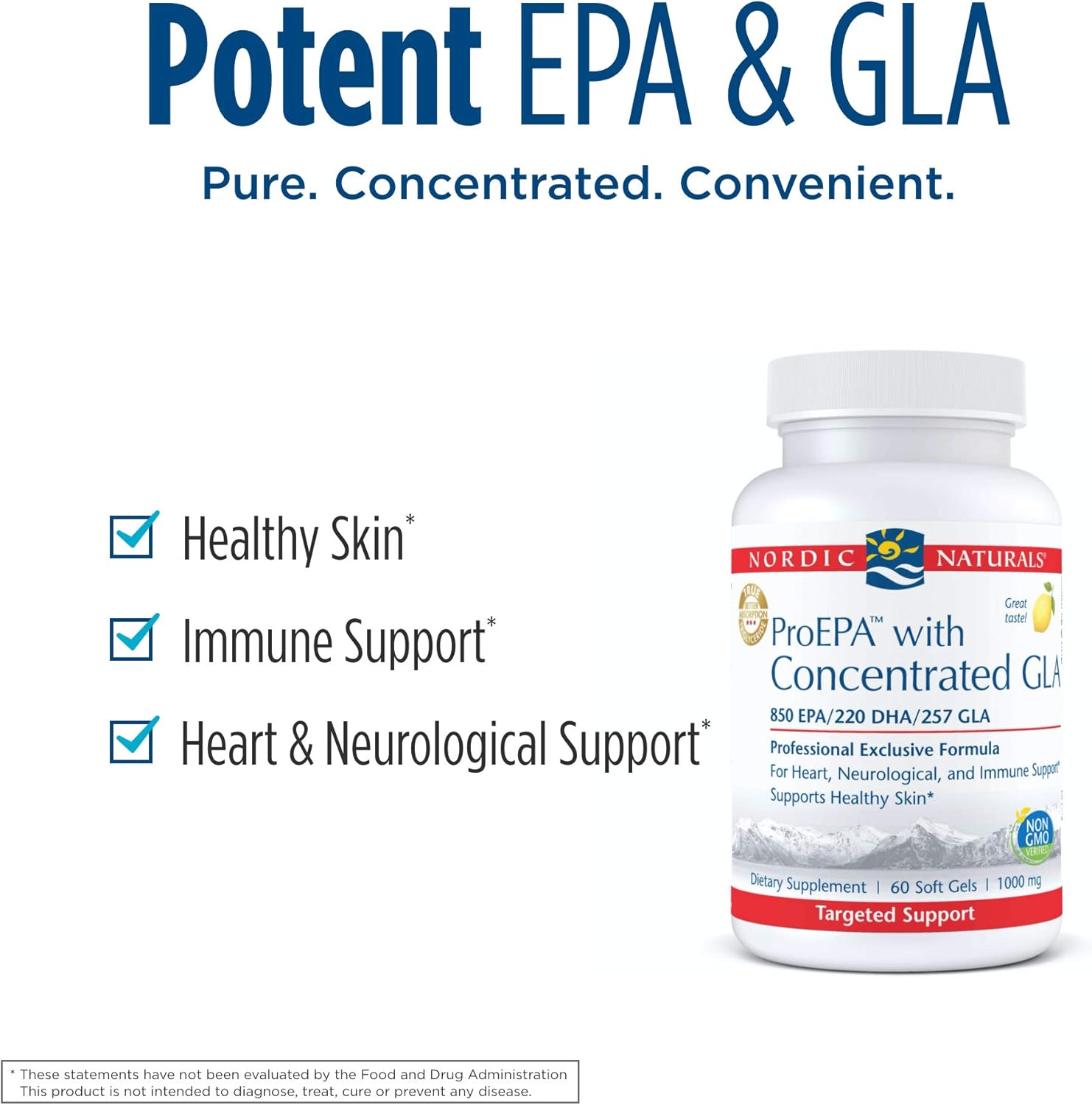 Nordic Naturals ProEPA Lemon Soft Gels - 60 Count - 1217mg Omega-3 + 257mg GLA - Heart, Neurological & Immune Support, Healthy Skin - Non-GMO - 30 Servings