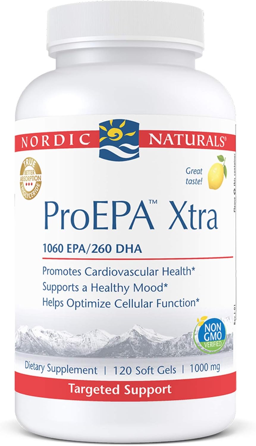 Nordic Naturals ProEPA Xtra Soft Gels - Lemon Flavor, 1640mg Omega-3, High-Intensity EPA Formula for Mood and Heart Health, Non-GMO - 60 Servings