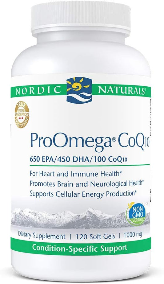 Nordic Naturals ProOmega CoQ10 Soft Gels - Fish Oil with EPA, DHA, and CoQ10 for Neurological Health and Cellular Energy - 120 Count