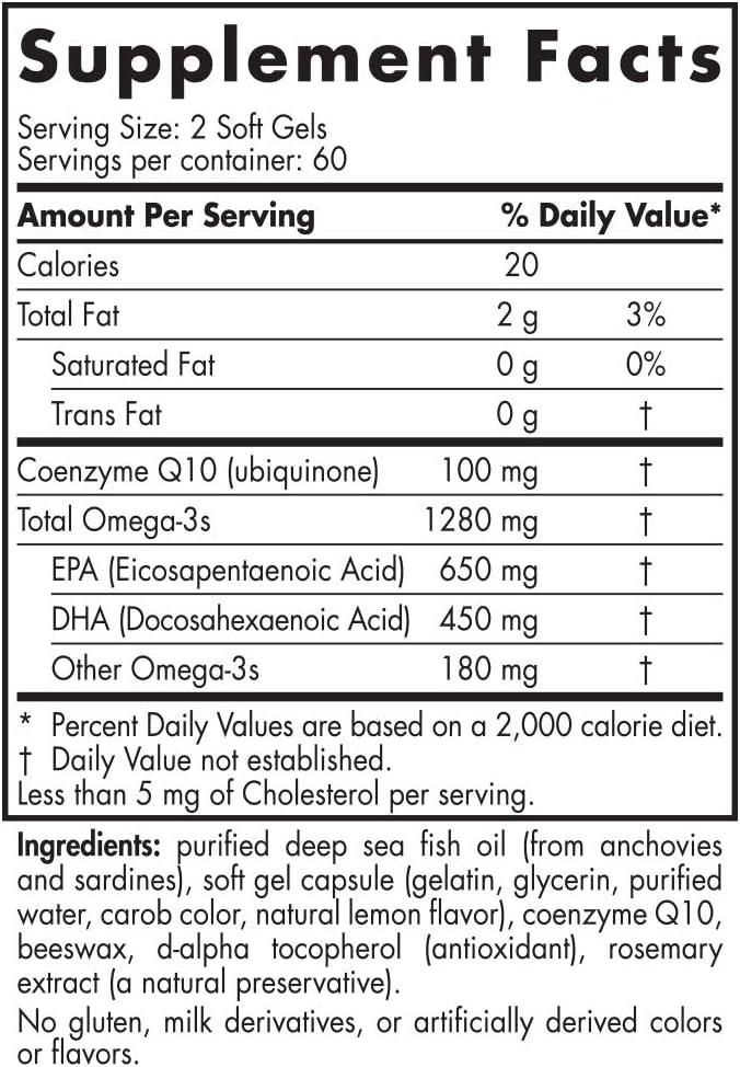 Nordic Naturals ProOmega CoQ10 Soft Gels - Fish Oil with EPA, DHA, and CoQ10 for Neurological Health and Cellular Energy - 120 Count