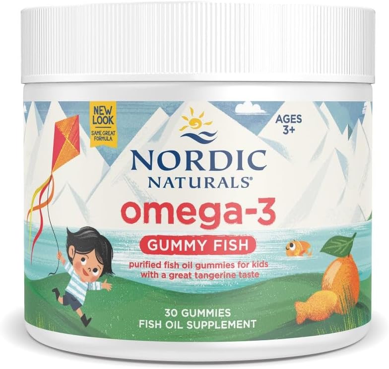 Nordic Naturals Tangerine Omega-3 Gummy Fish - 30 Gummy Fish - 124 mg Total Omega-3s - Non-GMO - 30 Servings