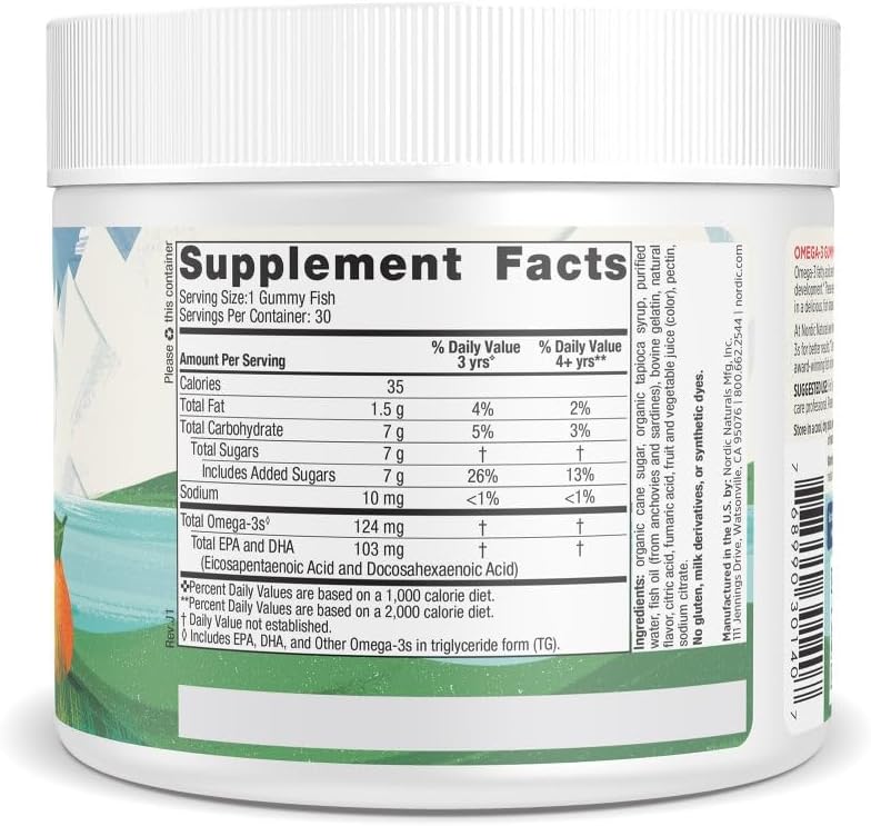 Nordic Naturals Tangerine Omega-3 Gummy Fish - 30 Gummy Fish - 124 mg Total Omega-3s - Non-GMO - 30 Servings