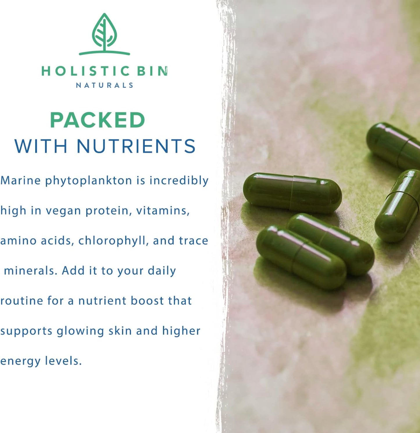 Nordic Seawater Grown Marine Phytoplankton Capsules | Vegan Omega 3 Supplement with Amino Acids, Vitamins, & Minerals by Holistic Bin