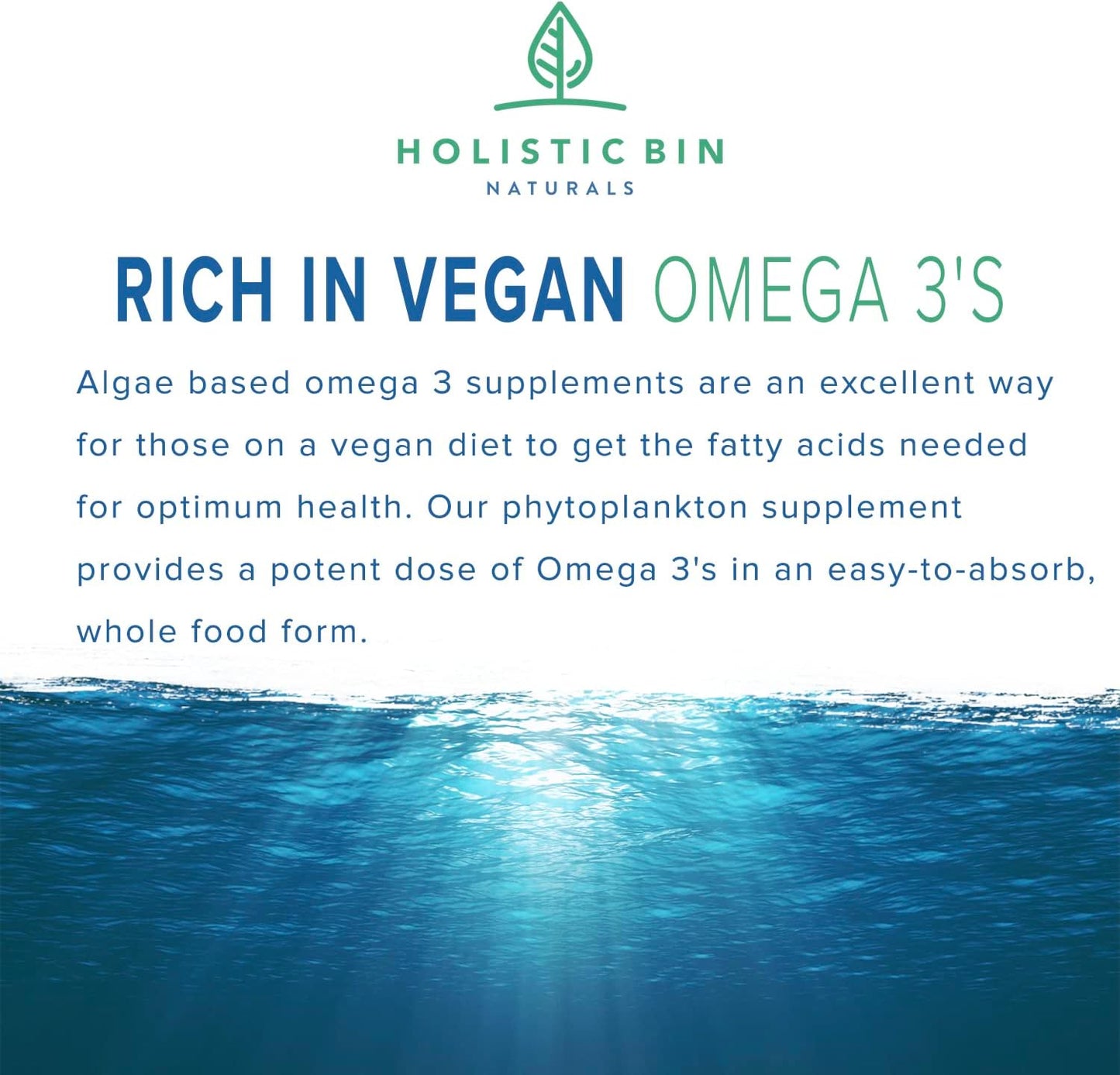 Nordic Seawater Grown Marine Phytoplankton Capsules | Vegan Omega 3 Supplement with Amino Acids, Vitamins, & Minerals by Holistic Bin