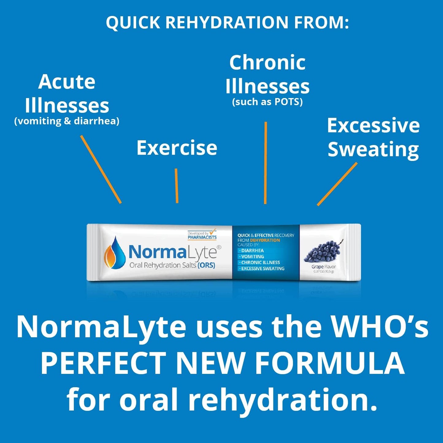 NormaLyte Oral Rehydration Salts - 48 Stick Packs - Grapes Flavor - Energy and Potassium Supplement for Dehydration Recovery - Quick Absorption - 500mL per Pack