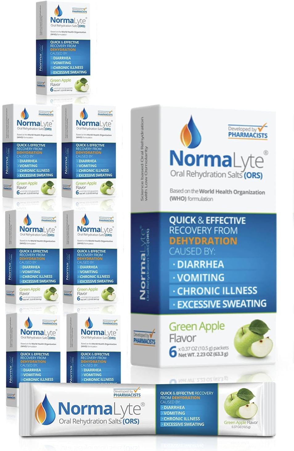 NormaLyte Oral Rehydration Salts: 48 Stick Packs for Quick Absorption - Apple Flavor - Energy and Potassium Supplement for Dehydration Recovery - 500mL per Pack