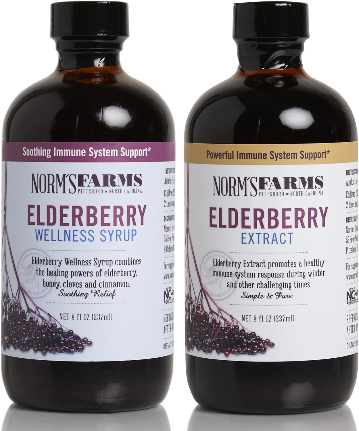 Norm's Farms Black Elderberry Wellness Syrup and Extract - Natural Immune Support - 2-Pack of 8 Oz. Containers