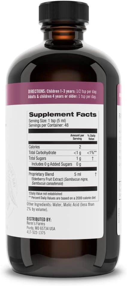 Norm's Farms Elderberry Extract - Pure Immune Support Concentrate from American Berries - Vegan, Gluten Free, Non-GMO - 8 Oz. Bottle
