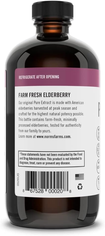 Norm's Farms Elderberry Extract - Pure Immune Support Concentrate from American Berries - Vegan, Gluten Free, Non-GMO - 8 Oz. Bottle