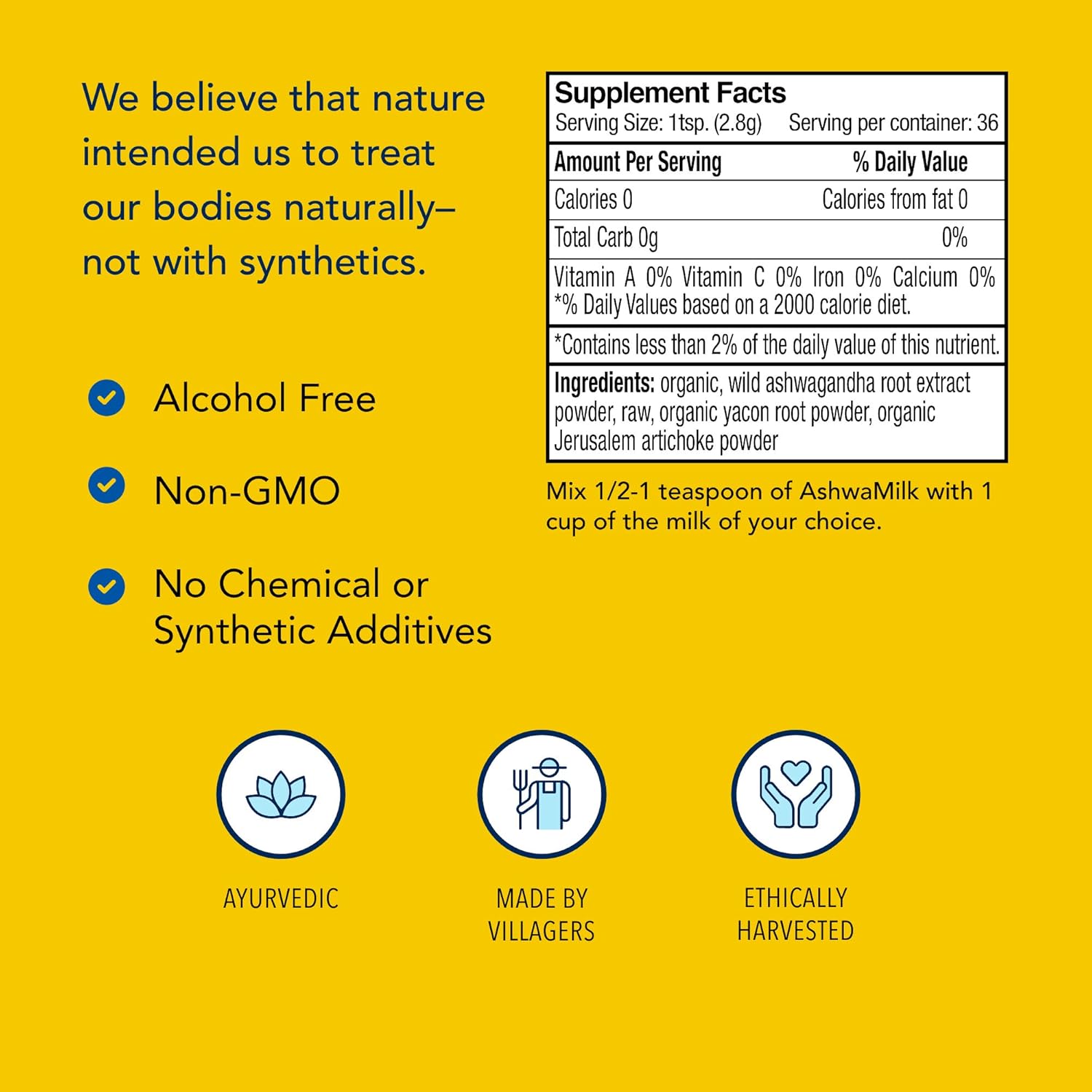 North American Herb & Spice AshwaMilk 3.5 oz - Ashwagandha Root Extract, Yacon Powder - Energy & Stamina - Non-GMO - 36 Servings