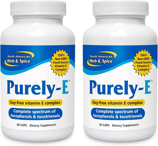 NORTH AMERICAN HERB & SPICE Purely-E Capsules - 2 Pack, 60 Capsules Each - Promotes Healthy Hair, Skin & Nails - Sunflower Oil, Pumpkin Seeds, African Red Palm Oil - Non-GMO - 120 Servings