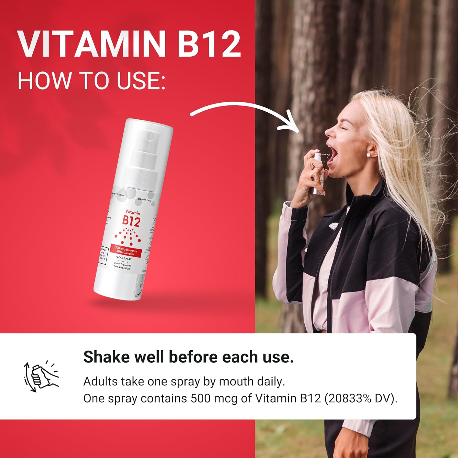 NorVita Vitamin B12 Spray - 500 mcg (150 Servings) - MHA Complex - Vegan & Non-GMO Liquid Supplement